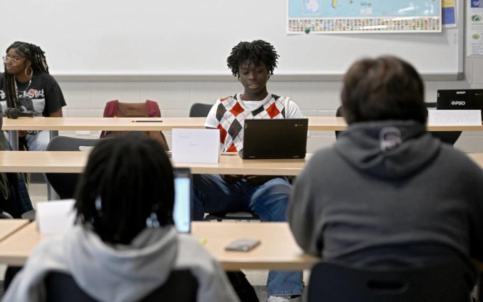 State College Area high school students in the African American Studies class have a discussion on Tuesday, Nov. 14, 2023.