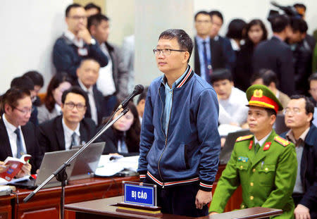 PVC's former chairman Trinh Xuan Thanh (C) stands at the court in Hanoi, Vietnam January 8, 2018. VNA/Doan Tan via REUTERS