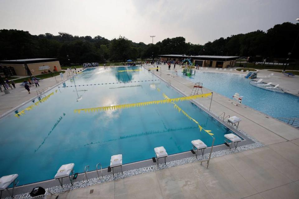 An over head view of the grand re-opening of Forest Park Pool in Fort Worth, Texas, Friday May 24, 2024. (Special to the Star-Telegram/Bob Booth)
