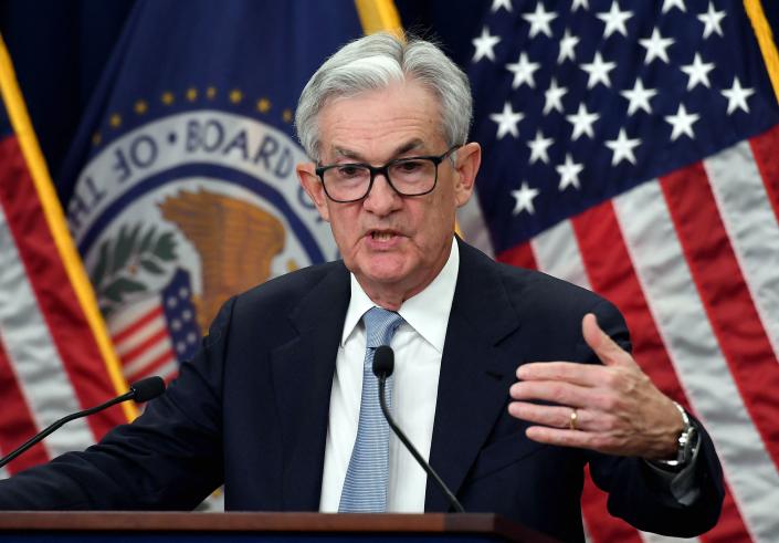 Federal Reserve Chairman Jerome Powell speaks during a news conference at the Federal Reserve in Washington, DC, March 22, 2023. - The Federal Reserve must 