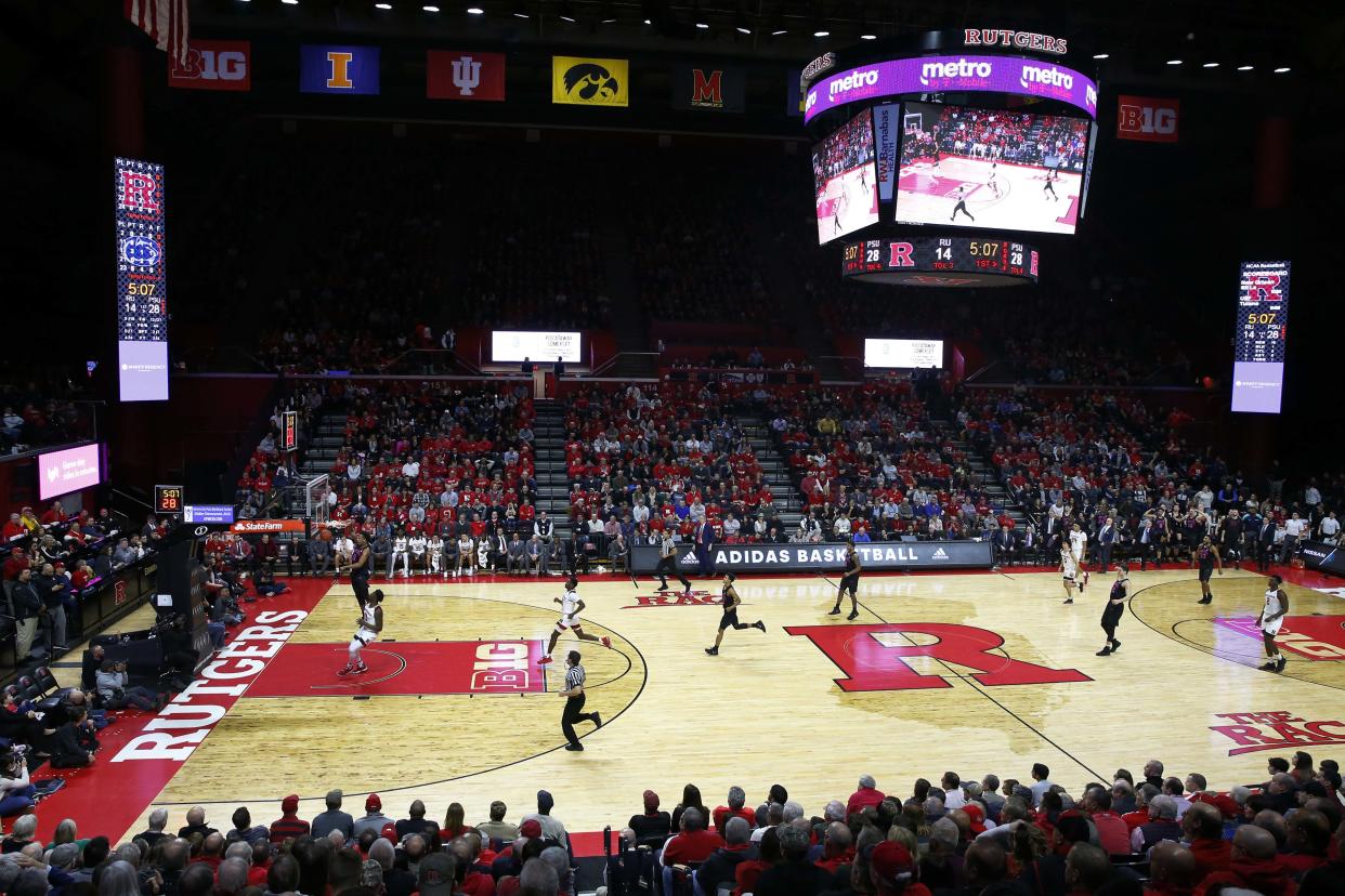 Mar 6, 2019; Piscataway, NJ, USA; Rutgers Scarlet Knights and Penn State Nittany Lions during the first half at Rutgers Athletic Center (RAC). Mandatory Credit: Noah K. Murray-USA TODAY Sports