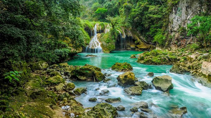 Waterfalls at the jungle in Alta Verapaz, Semuc Champey, Guatemala.