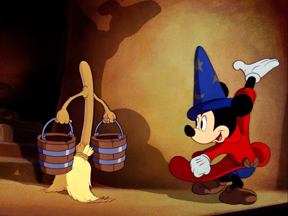 Mickey Mouse as the Sorcerer's Apprentice in "Fantasia."