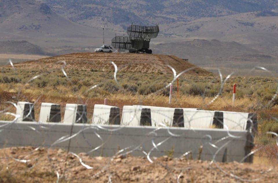Military equipment is visible from the entrance to Area 51 as an influx of tourists responding to a call to 'storm' Area 51, a secretive U.S. military base believed by UFO enthusiasts to hold government secrets about extra-terrestrials, is expected in Rachel, Nevada, Sept. 19, 2019. (Photo: Jim Urquhart/Reuters)