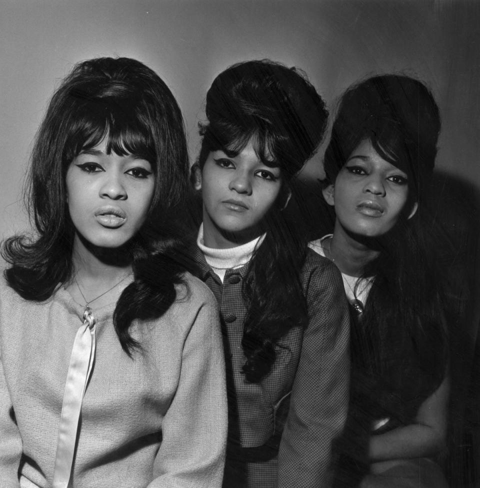 The Ronettes (left to right) singers Veronica 'Ronnie' Bennett, Nedra Talley and Estelle Bennett, an American pop trio produced by Phil Spector (Fred Mott/Getty Images)