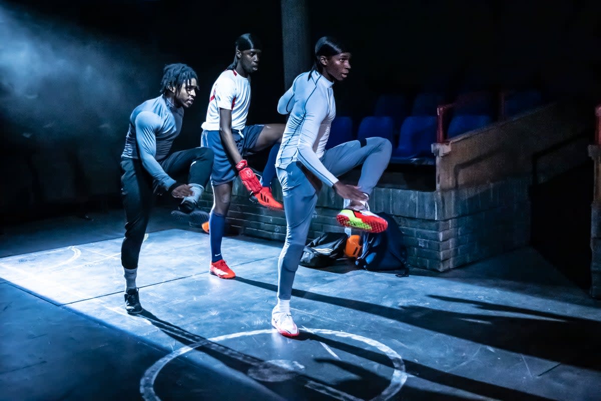 From left, Francis Lovehall, Emeka Sesay and Kedar Williams-Stirling in Red Pitch at the Bush Theatre (Craig Fuller)