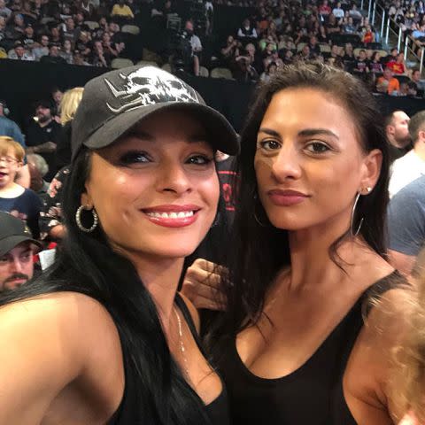 <p>Kim Marie Kessler Instagram</p> Kim Marie Kessler and Giovanna Angle, the wife of WWE star Kurt Angle, take a selfie.