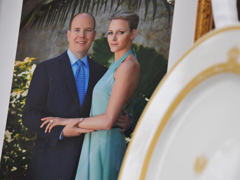 Official souvenir items for the Monaco royal wedding on May 28, 2011 in Monaco. Prince Albert II of Monaco and Charlene Wittstock of South Africa will be married in Monaco on July 2, 2011.