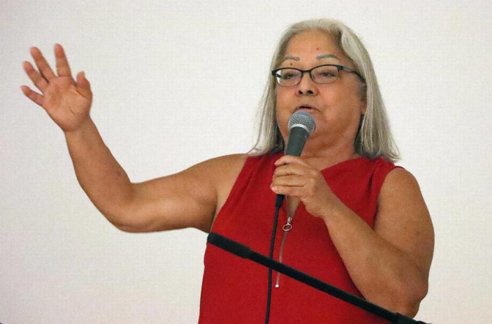 Gloria Hernández spoke about her role in the 1973 grape strike called by the United Farm Workers during a commemorative event at Fresno City College on Aug. 19, 2023.