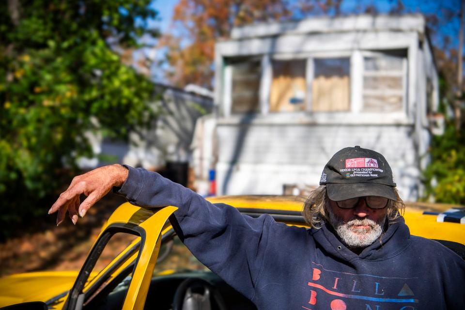 Larry Clay prepares to leave his home in Arlington Valley Mobile Home Park on the day of his eviction on Thursday, Nov. 2, 2023.