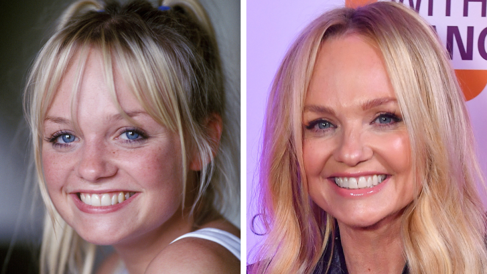 Emma Bunton in 1997 and 2023 Spice Girls members