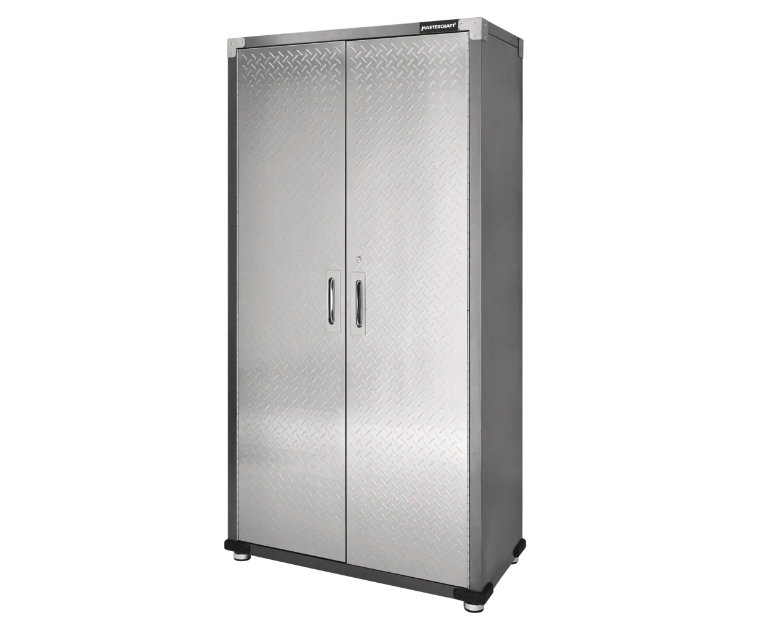 Mastercraft 2-Door Tall Cabinet with 3 Adjustable Shelves in silver