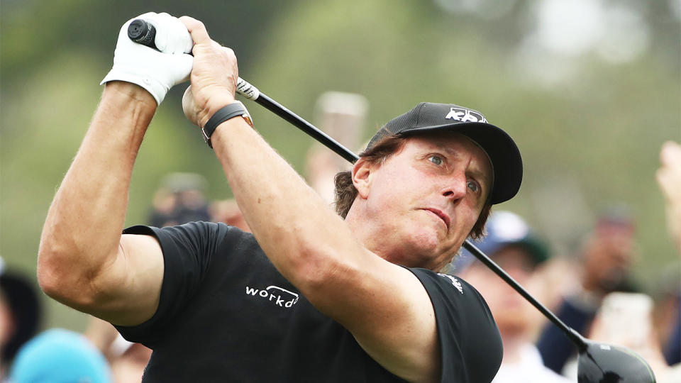 Phil Mickelson of the United States plays a shot from the tenth tee during the first round of the 2019 U.S. Open at Pebble Beach Golf Links on June 13, 2019 in Pebble Beach, California. (Photo by Ezra Shaw/Getty Images)