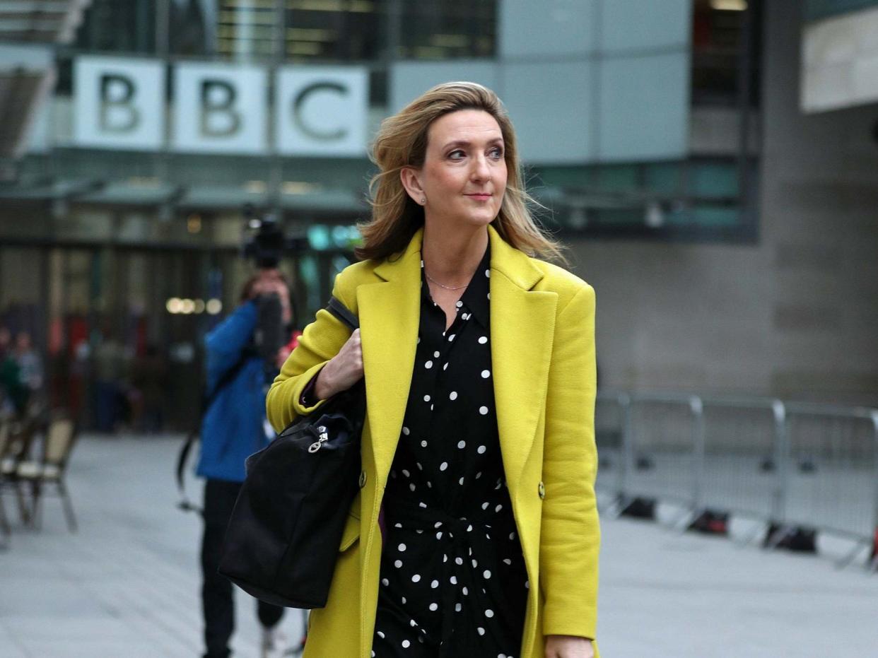 Victoria Derbyshire leaves BBC Broadcasting House in London on Thursday after it was announced that her TV programme is being taken off air: PA
