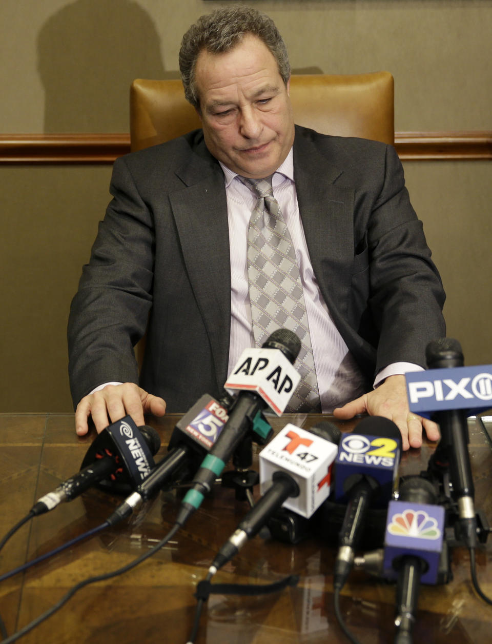 David Perecman, the attorney for Vanessa Fontaine, Avonte Oquendo's mother, speaks during a news conference in New York, Tuesday, Jan. 21, 2014. The human remains found last week along the East River belong to Avonte, an autistic teen who walked out of his school more than three months ago and vanished, the medical examiner's office said Tuesday. (AP Photo/Seth Wenig)