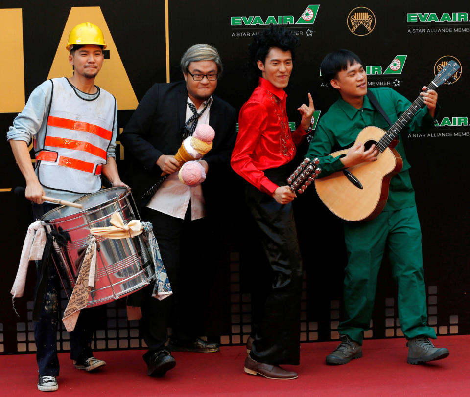 Members of Taiwanese band “Chang and Lee” pose on the red carpet at the 27th Golden Melody Awards in Taipei, Taiwan June 25, 2016. (Reuters/Tyrone Siu)