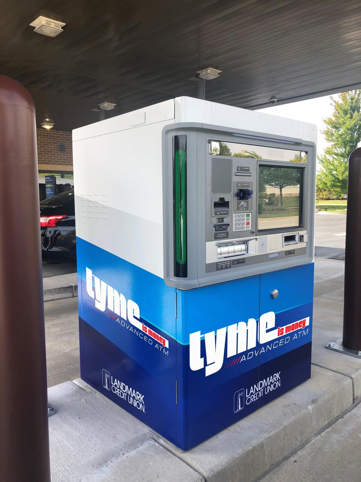 This is a mockup of a Landmark Credit Union TYME branded ATM. The Brookfield-based credit union is bringing the TYME logo back to Wisconsin as part of its marketing of a new generation of ATMs.