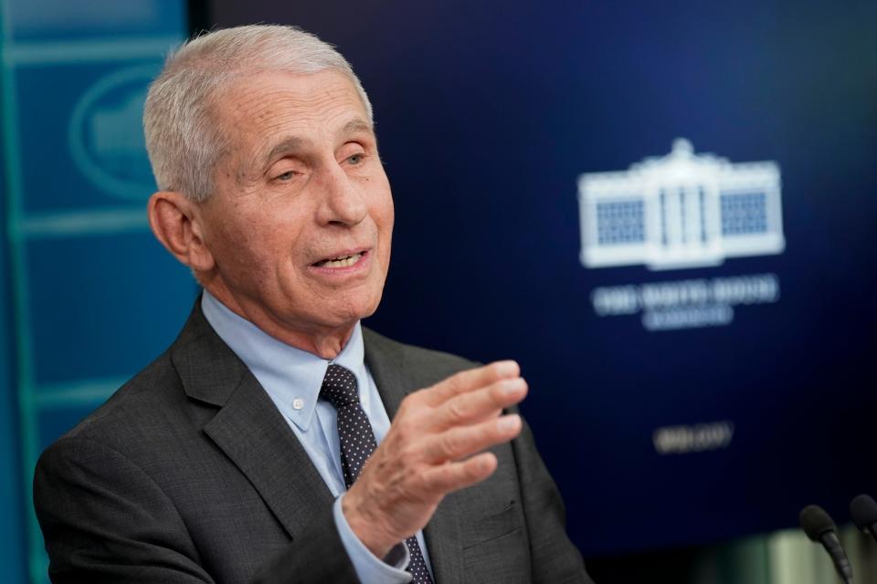 Dr. Anthony Fauci, Director of the National Institute of Allergy and Infectious Diseases, speaks during a press briefing at the White House, Tuesday, Nov. 22, 2022, in Washington. (AP Photo/Patrick Semansky) ORG XMIT: DCPS103