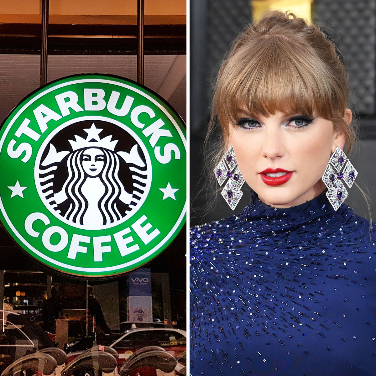 Starbucks logo and Taylor Swift headshot