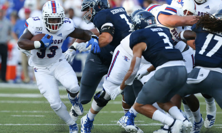 Justin Henderson running with the football.