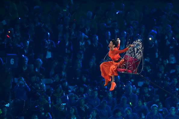 Barbadian singer Rihanna performs during the closing ceremony of the London 2012 Paralympic Games at the Olympic Stadium in east London on September 9, 2012. AFP PHOTO / BEN STANSALL (Photo credit should read BEN STANSALL/AFP/GettyImages