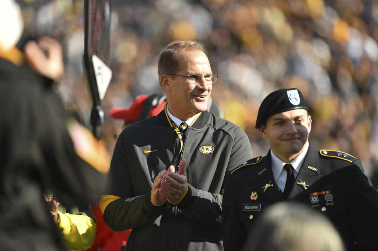 COLUMBIA, MISSOURI - NOVEMBER 16: University of  Missouri athletic director Jim Sterk watches a game against the Florida Gators at Faurot Field/Memorial Stadium on November 16, 2019 in Columbia, Missouri.