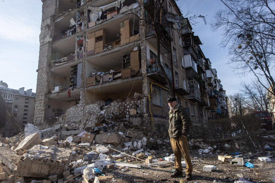 A residential apartment complex that was heavily damaged by a Russian attack 