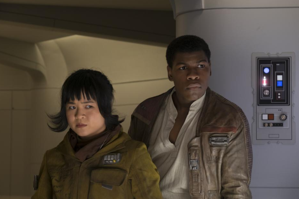 <p>Along with new character Rose (Kelly Marie Tran), a maintenance worker for the Rebellion, Finn goes on an undercover mission to get some First Order intel.<br>(Credit: Lucasfilm) </p>
