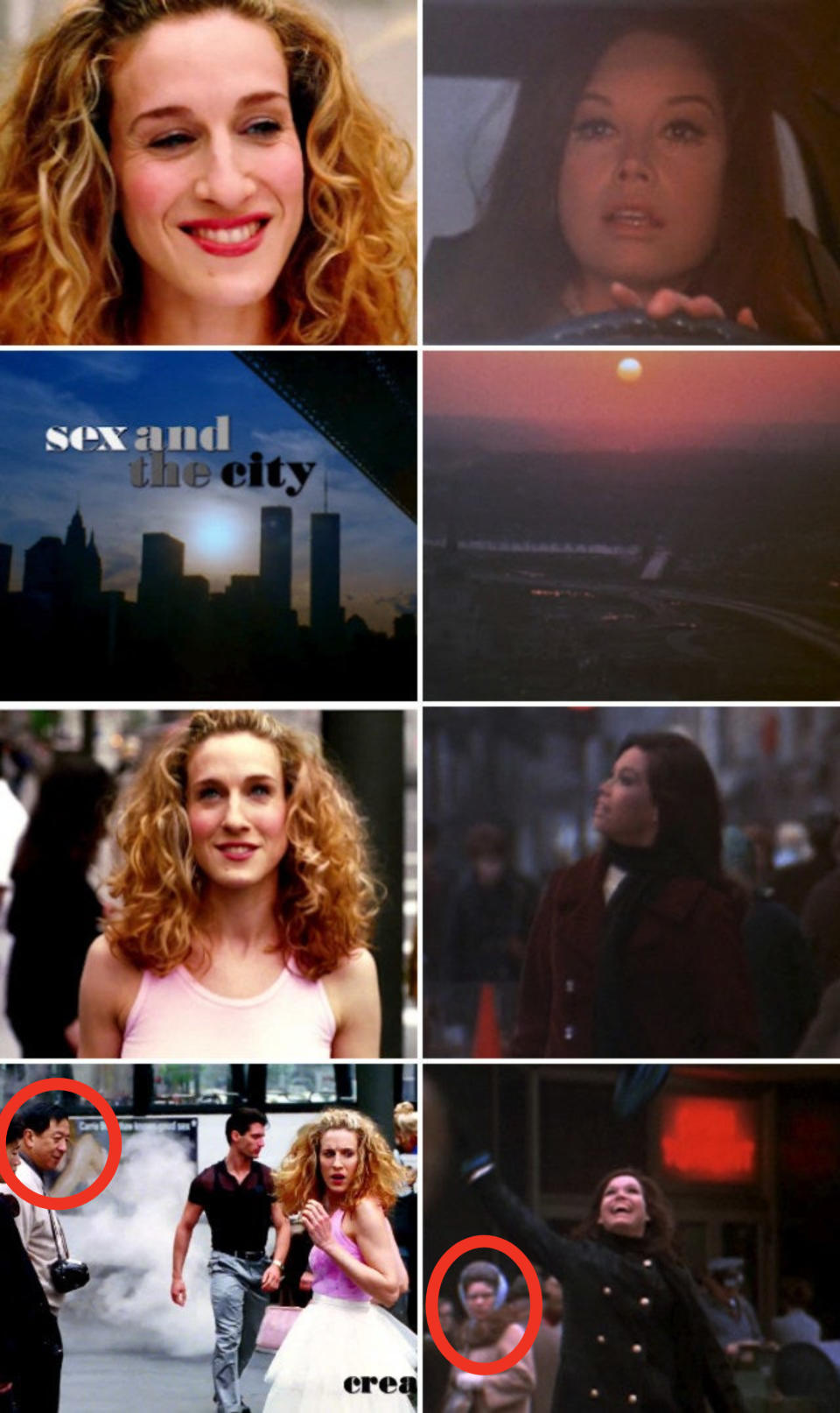 Sarah Jessica Parker as Carrie Bradshaw in the opening credits to "SATC;" Mary Tyler Moore as Mary Richards in the opening credits to "The Mary Tyler Moore Show"