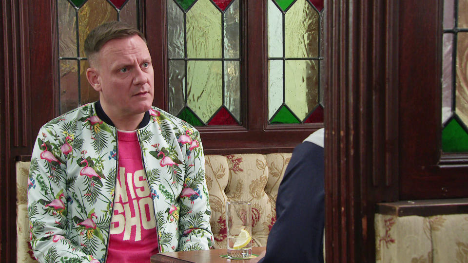 FROM ITV

STRICT EMBARGO - No Use Before Tuesday 21st June 2022

Coronation Street - Ep 107778

Wednesday 29th June 2022

Despite FrankÕs [SIMON OÕBRIEN] insistence that heÕs changed, Sean Tully [ANTONY COTTON] finishes with him. 

Picture contact - David.crook@itv.com

This photograph is (C) ITV Plc and can only be reproduced for editorial purposes directly in connection with the programme or event mentioned above, or ITV plc. Once made available by ITV plc Picture Desk, this photograph can be reproduced once only up until the transmission [TX] date and no reproduction fee will be charged. Any subsequent usage may incur a fee. This photograph must not be manipulated [excluding basic cropping] in a manner which alters the visual appearance of the person photographed deemed detrimental or inappropriate by ITV plc Picture Desk. This photograph must not be syndicated to any other company, publication or website, or permanently archived, without the express written permission of ITV Picture Desk. Full Terms and conditions are available on  www.itv.com/presscentre/itvpictures/terms
