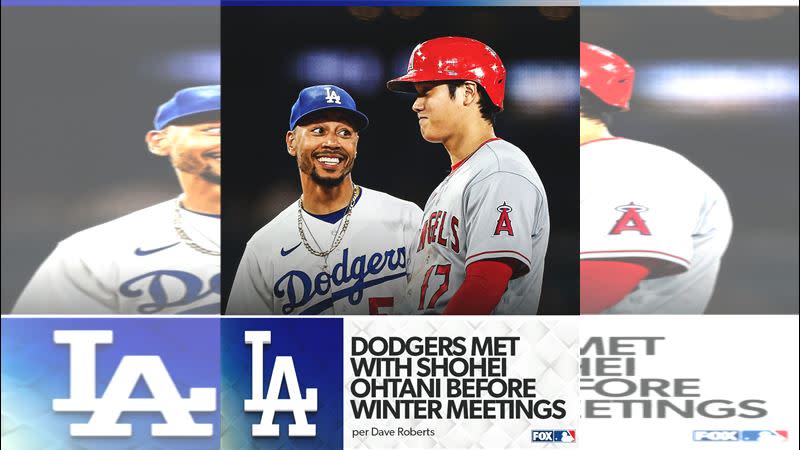 道奇總教練羅伯茲（Dave Roberts）在冬季會議大爆和大谷翔平會面。（圖／翻攝自FOX Sports: MLB推特）