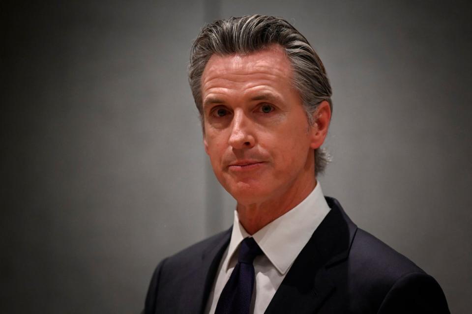 Gavin Newsom was called out in Trump’s speech while on the topic of migrants crossing the border (AFP via Getty Images)