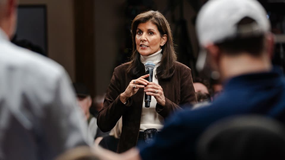 Former South Carolina Gov. Nikki Haley takes questions from supporters at a town hall in Manchester, New Hampshire, on December 12, 2023. - Sophie Park/Getty Images