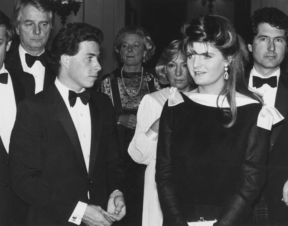 David Armstrong-Jones, Viscount Linley (left) with his girlfriend, fashion journalist Susannah Constantine, at a performance of the ballet 'Sleeping Beauty' at the Royal Opera House, Covent Garden, London, 30th April 1985. (Photo by Keystone/Hulton Archive/Getty Images)