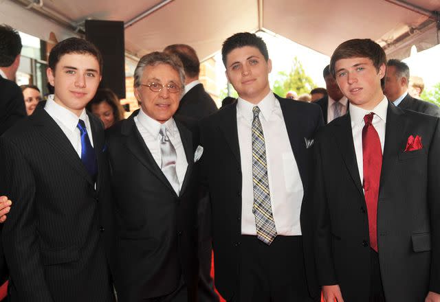 <p>Bobby Bank/WireImage</p> Emilio Valli, Frankie Valli, Francesco Valli and Brando Valli in May 2010.