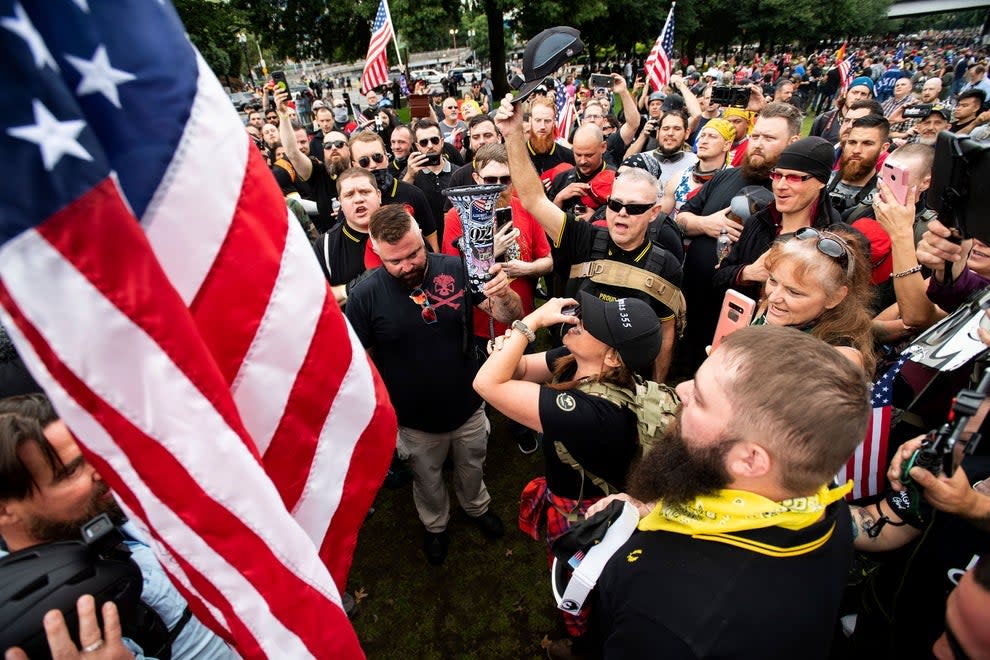 Far-right group is holding rally in support of president Trump (AP/Noah Berger)