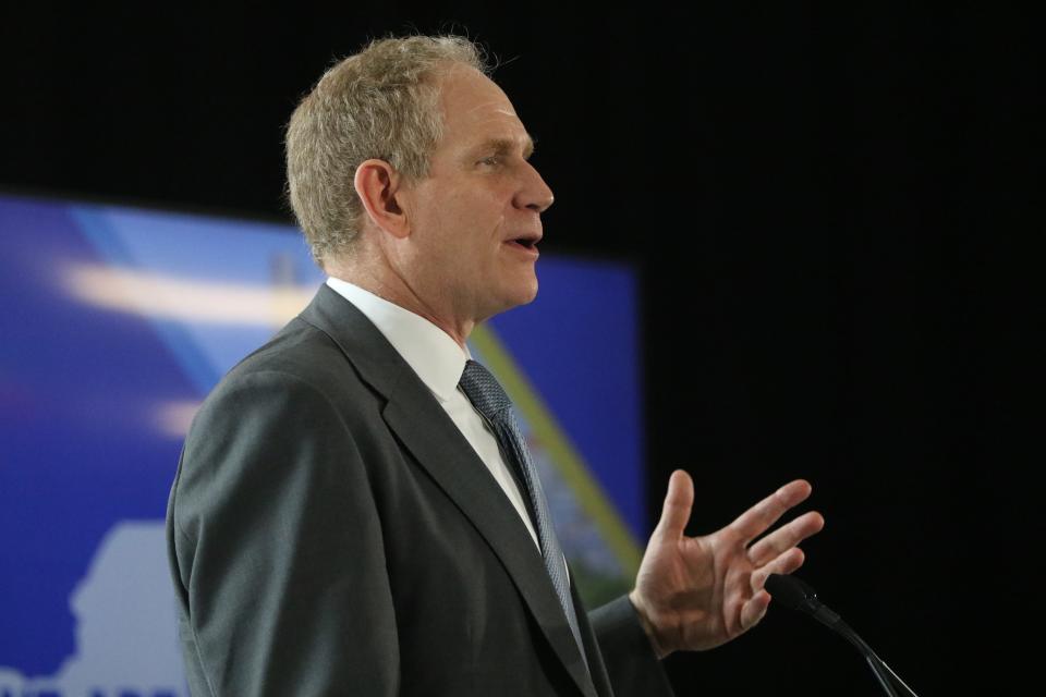 Head of Metropolitan Transportation Authority, Janno Lieber, speaks about future renovations to Penn Station, during a press conference, at Moynihan Train Station. Thursday, June 9, 2022