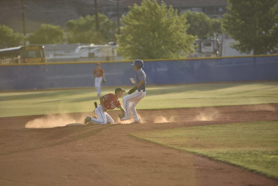 Zac Millet slaps the tag on Daniel Acuna attempting to steal second. Millet would later throw out the potential tying run at the plate in the bottom of the seventh.