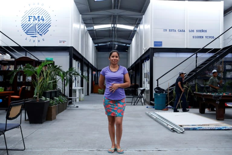 Raquel Padilla, a 27 year old Honduran migrant who is four months pregnant, poses at the FM4 Paso Libre shelter for people heading north to the US