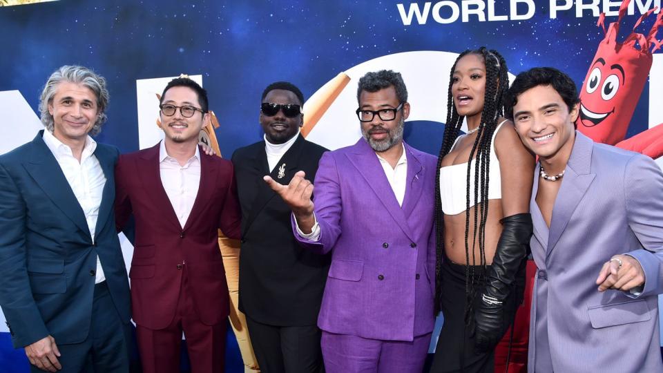 Win Rosenfeld, Steven Yeun, Daniel Kaluuya, Jordan Peele, Keke Palmer and Brandon Perea attend the world premiere of Universal Pictures' "NOPE"