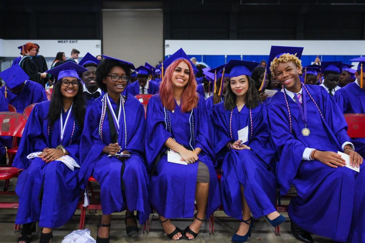 Boynton Beach seniors prepare for the Boynton Beach Community High School's 2022 graduation ceremony at the South Florida Fairgrounds and Expo Center in unincorporated Palm Beach County, Fla., on Saturday, May 21, 2022.