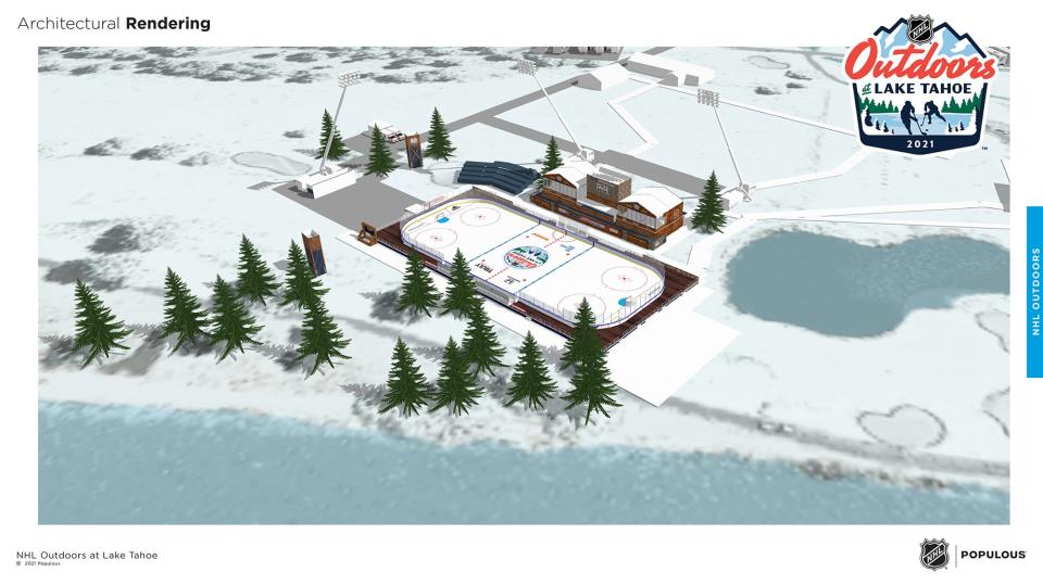 The NHL's architectural rendering of what the outdoor games at Lake Tahoe would look like.