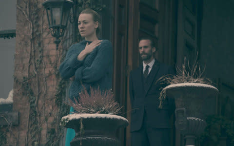 Yvonne Strahovski and Joseph Fiennes in The Handmaid's Tale - Credit: Hulu