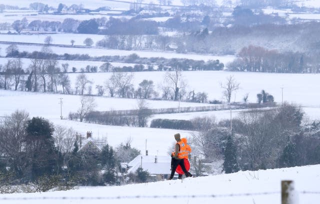 Snowy scenes from Farthing Common in Kent 