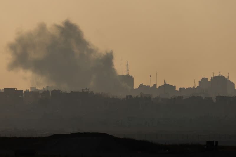 Smoke rises from Gaza, amid the Israel-Hamas conflict, as seen from Israel