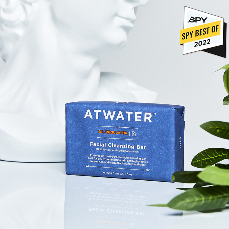 the atwater oil regulator facial cleansing bar with a bust of da vinci's david