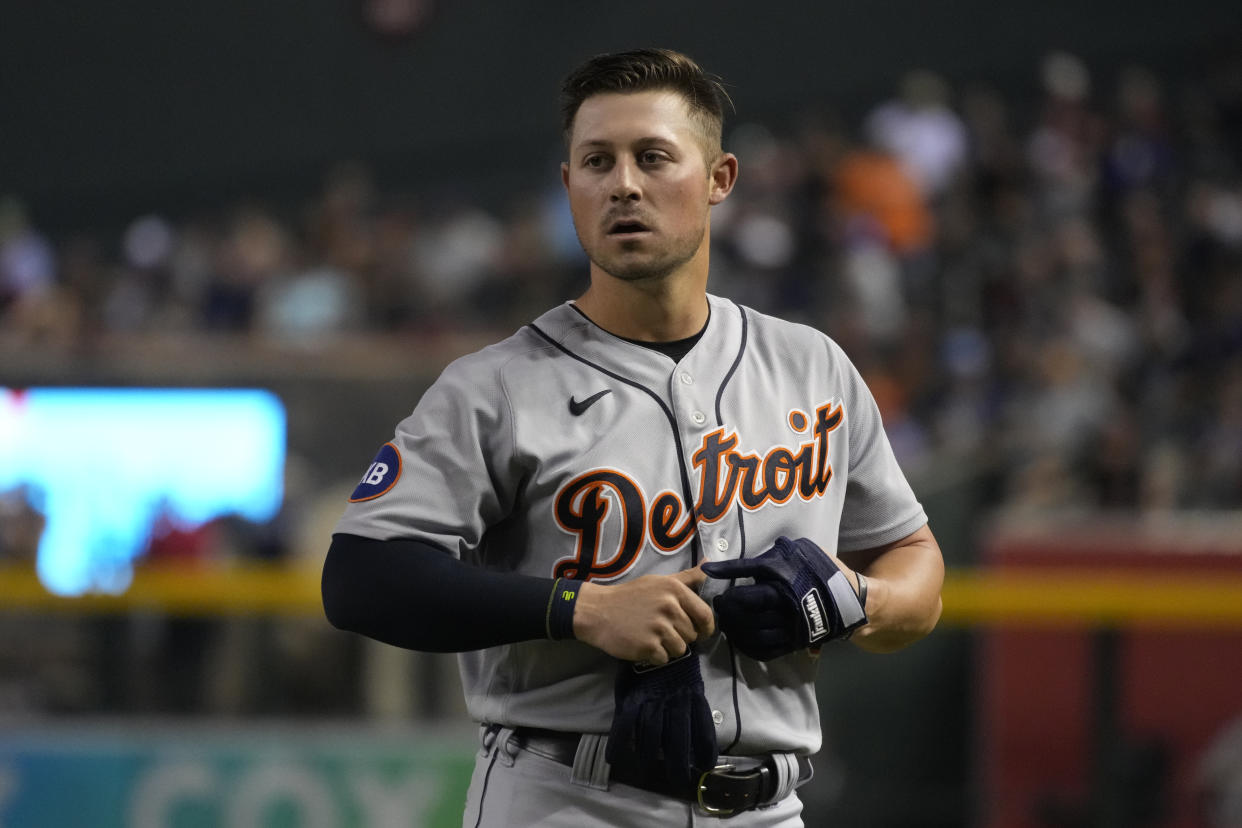 Tigers first baseman Spencer Torkelson has struggled mightily in his first taste of the big leagues. (AP Photo/Rick Scuteri)