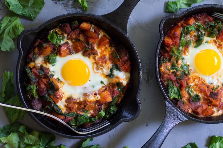 2. Chorizo Butternut Pizza Hash with Baked Eggs