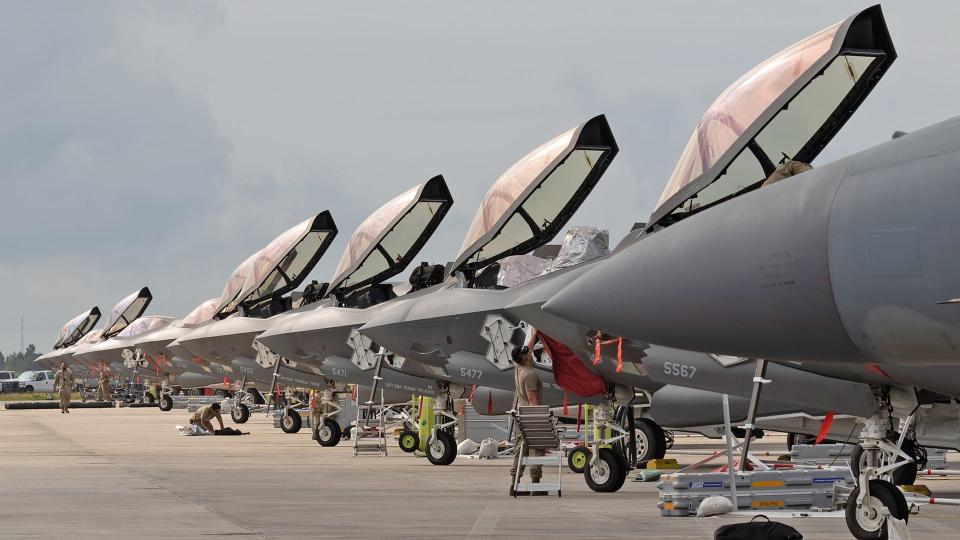 A packed flight line at Tyndall for Combat Archer and Checkered Flag. <em>Richard Collens</em>