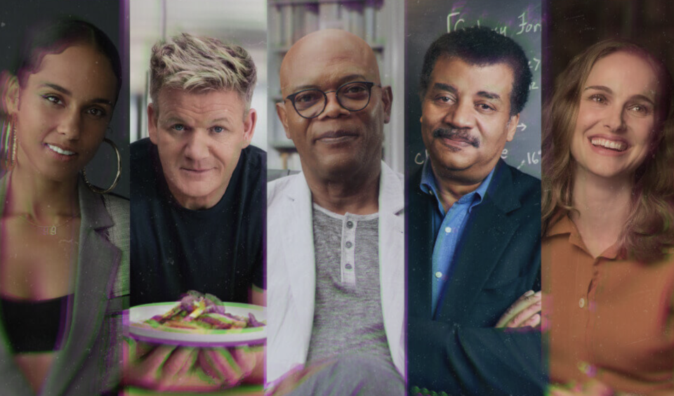 MasterClass collage of gordon ramsay, alicia keys, natalie portman, samuel l jackson and neil de grasse tyson (Photo via MasterClass)